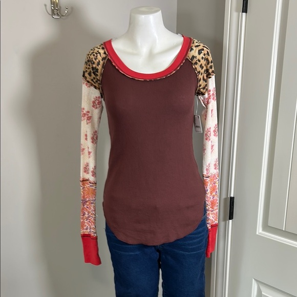 FREE PEOPLE Bright Side Thermal Patchwork Pullover In Vino Sz XS NEW - Picture 2 of 9